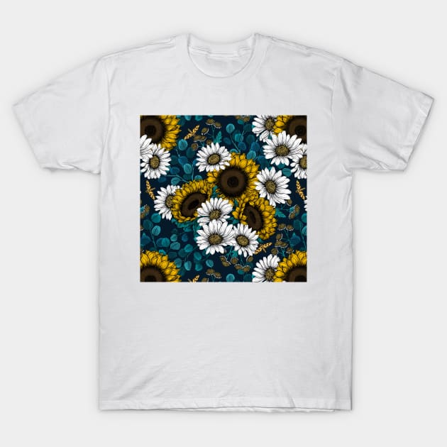 Sunflowers and daisies, summer garden T-Shirt by katerinamk